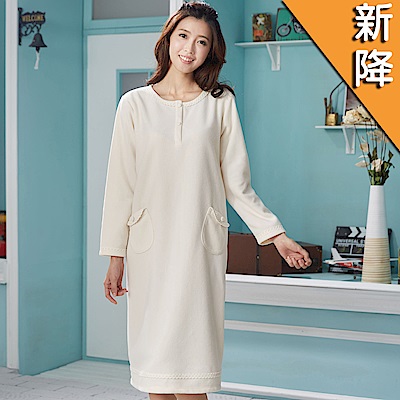 華歌爾睡衣-細絨 M-L 長袖睡衣裙裝(白黃)舒適睡衣-柔膚手感