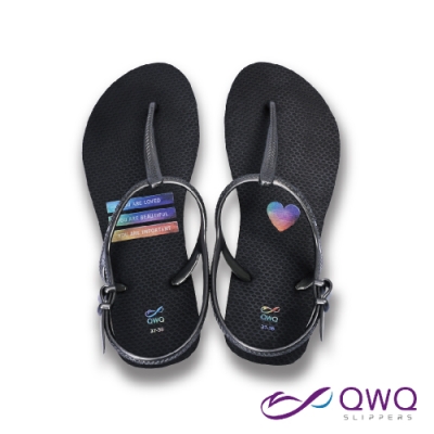 QWQ繪圖綁帶T字涼鞋-腳型修長款休閒涼鞋-Flora熱情巴西紅-白(GABC00112)