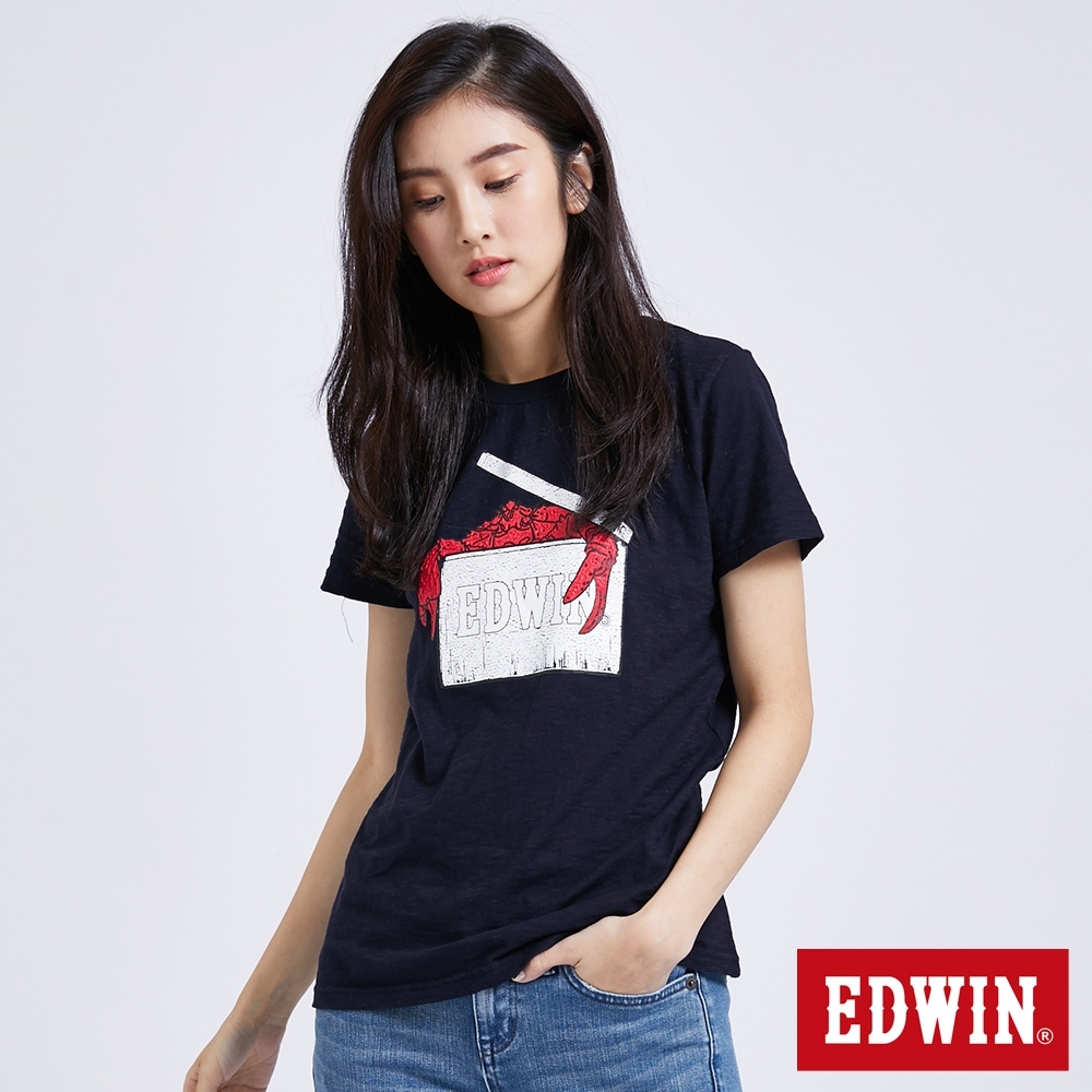 EDWIN 築地系列 築地紅蟹 短袖T恤-女-丈青色