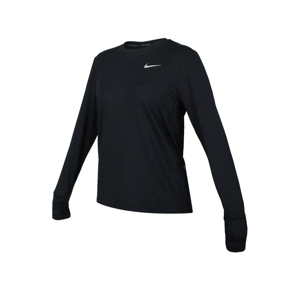 NIKE 女長袖T恤-DRI-FIT 慢跑 路跑 上衣 反光 訓練 CU3278-010 黑銀