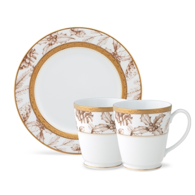 【NORITAKE】金色聖誕金邊白瓷 可微波系列-馬克杯盤3件