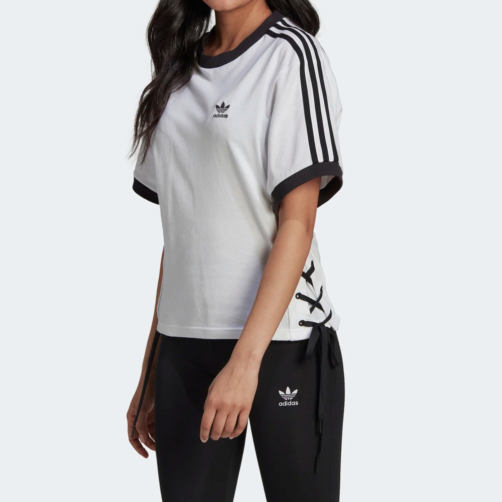 Adidas Original Laced Tee HK5062 女 T恤 舒適 兩側綁帶 時尚 個性 國際版 白黑