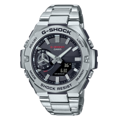 CASIO 卡西歐 G-SHOCK 太陽能x藍牙連線 碳纖維雙顯腕錶 禮物推薦 畢業禮物 48.9mm / GST-B500D-1A