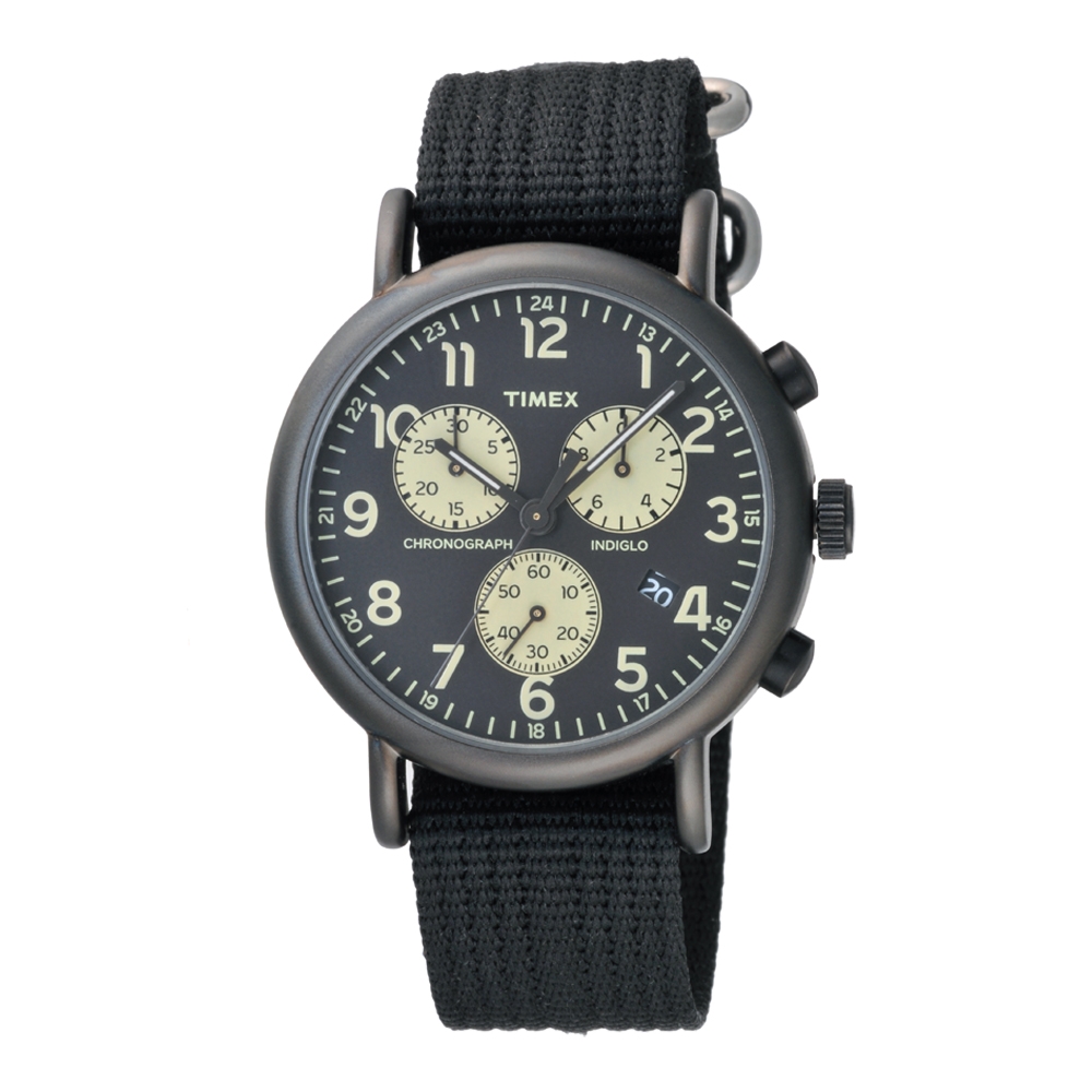 TIMEX 復古美式文學休閒腕錶-深灰框x黑帆布帶-TW2P71500-40mm