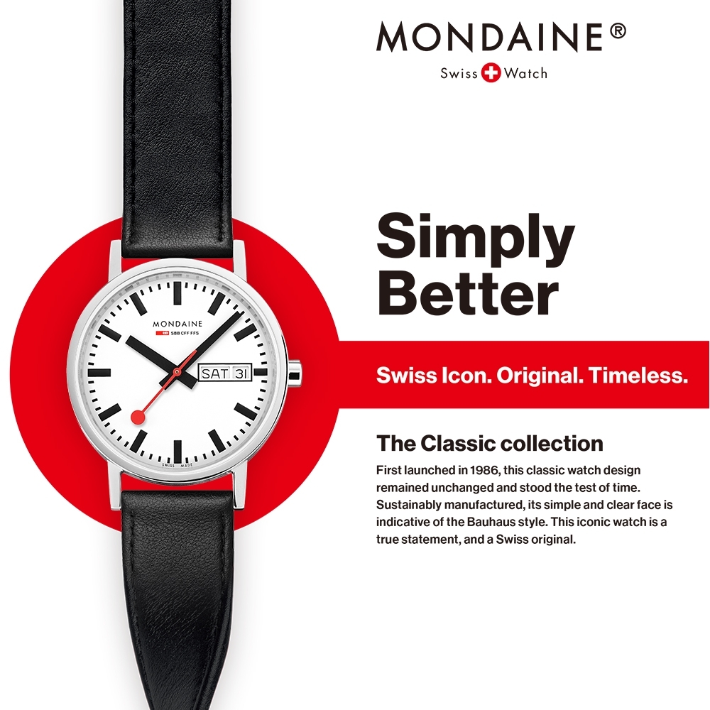 MONDAINE 瑞士國鐵 SBB Classic Day Date經典雙曆腕錶 – 36mm