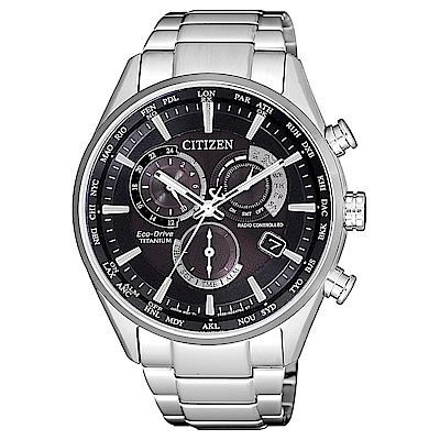 CITIZEN 星辰光動能鈦金世界時間計時電波錶CB5020-87E-黑X銀/42mm