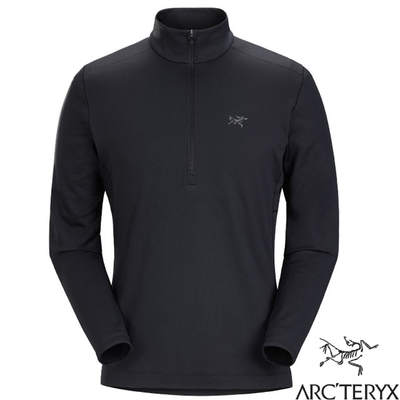 ARCTERYX 始祖鳥 男 Motus AR 登山半開襟立領長袖抗菌排汗衣.運動中層衣_黑