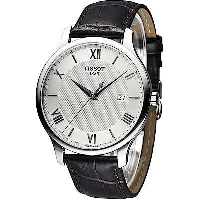 TISSOT 天梭 Tradition系列 懷舊古典時尚皮帶腕錶-銀/42mm