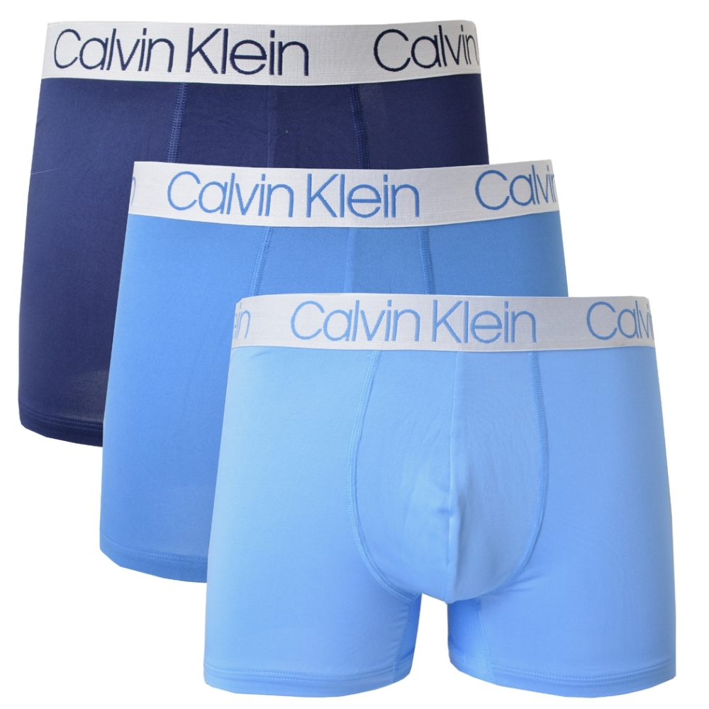 Calvin Klein MICROFIBER 超細纖維彈性男四角內褲-藍色系三入組