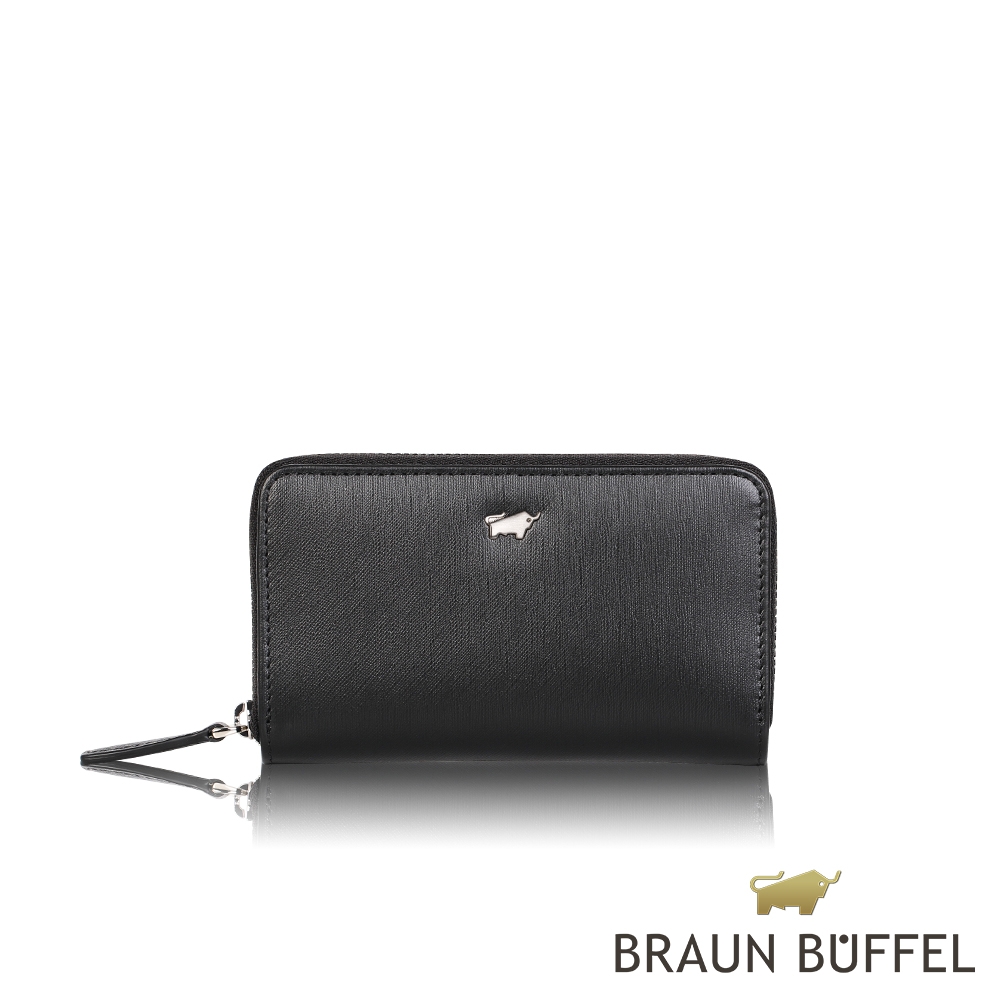 【BRAUN BUFFEL 德國小金牛】台灣總代理 HOMME-M 拉鍊零錢包-黑色/BF306-161-BK