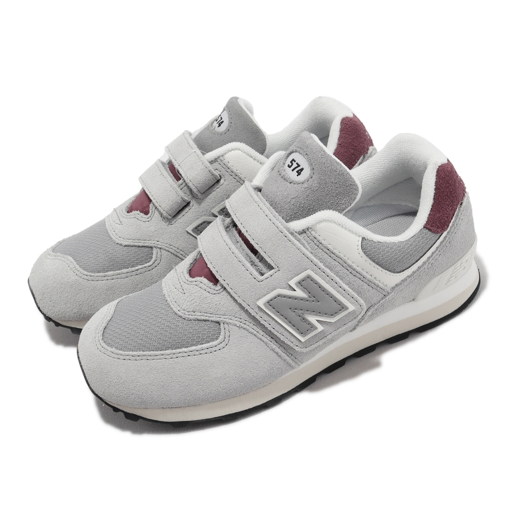 New Balance 童鞋 574 寬楦 中童 灰 紅 魔鬼氈 運動鞋 麂皮 小朋友 NB 紐巴倫 PV574KBR-W