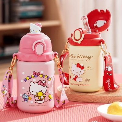 【優貝選】三麗鷗HELLO KITTY 3D小公仔316不鏽鋼兒童吸管水壺 450ML(平輸品)