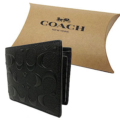COACH 男款8卡對折短夾附活動式證件夾禮盒(浮雕C-黑)