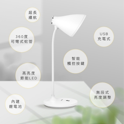 KINYO  USB充插兩用大廣角LED檯燈(偏黃光)