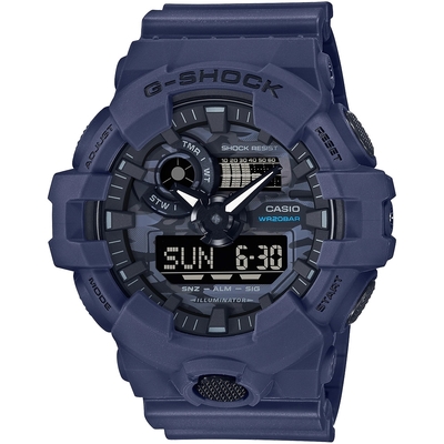 CASIO 卡西歐 G-SHOCK 城市迷彩 計時雙顯錶 送禮首選-藍 GA-700CA-2A