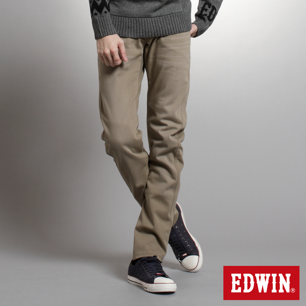 【EDWIN】衝鋒魔力 W-F EF迷彩窄直筒保溫褲-男款(褐色)
