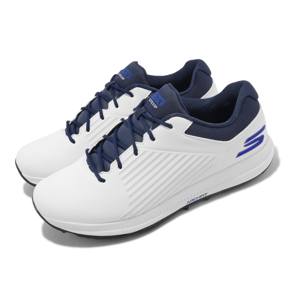 Skechers 高爾夫球鞋 Go Golf Elite-5 GF 男鞋 白 藍 防潑水 緩衝 高球 214065WNVB