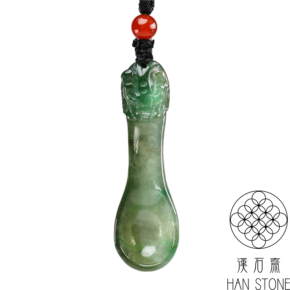 【漢石齋】天然翡翠A貨 龍頭翠玉湯匙 冰種飄花(15*50*8mm)