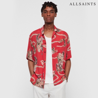 ALLSAINTS MAKALIKA 活力夏威夷風印花修身短袖襯衫-紅