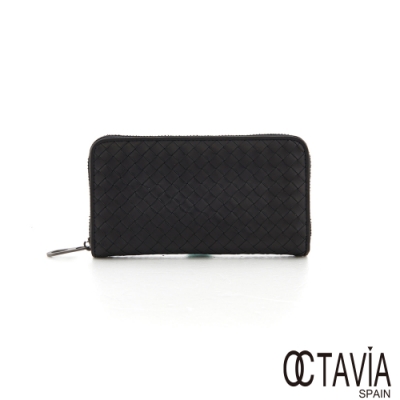 OCTAVIA8真皮 - 魅力編織系列C 牛皮全拉式寬版編織長夾 - 寬心黑