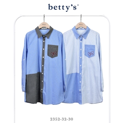 betty’s專櫃款 細條紋撞色後綁帶長版襯衫(共二色)