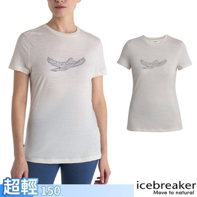 【Icebreaker】女 100%美麗諾羊毛 Tech Lite III 圓領短袖上衣(鳥兒飛翔)-150.T恤_IB0A56YE-732 象牙白