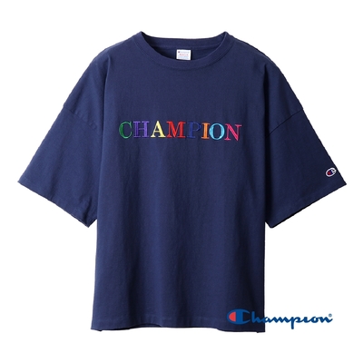 Champion Women s彩色Logo寬鬆短Tee(深藍色)