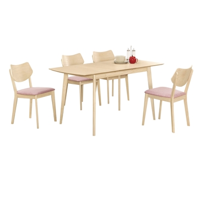 文創集 德莉特4尺可伸縮實木餐桌布餐椅組合(一桌四椅組合＋120-150cm伸縮使用)-120-150x75x75.5cm免組