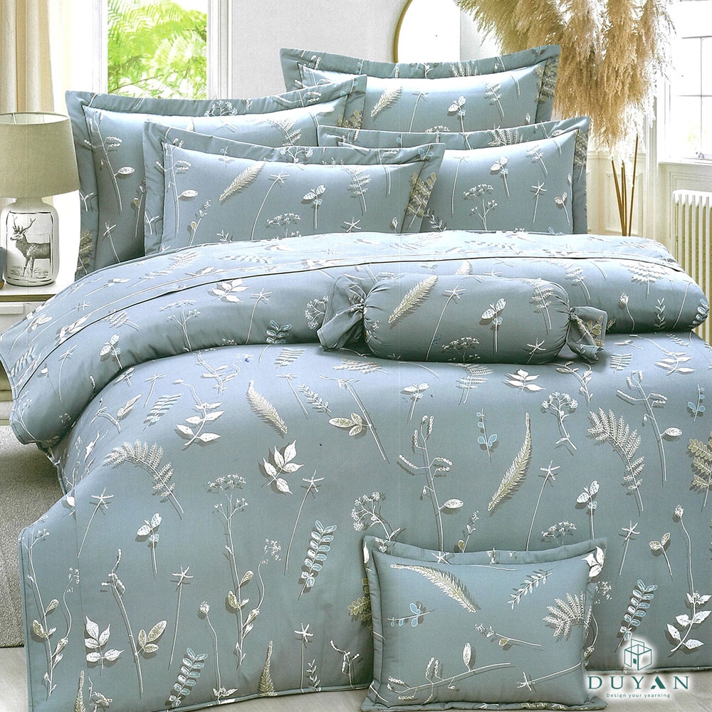 DUYAN竹漾-100%精梳棉-雙人加大六件式床罩組-空藍沐葉 台灣製
