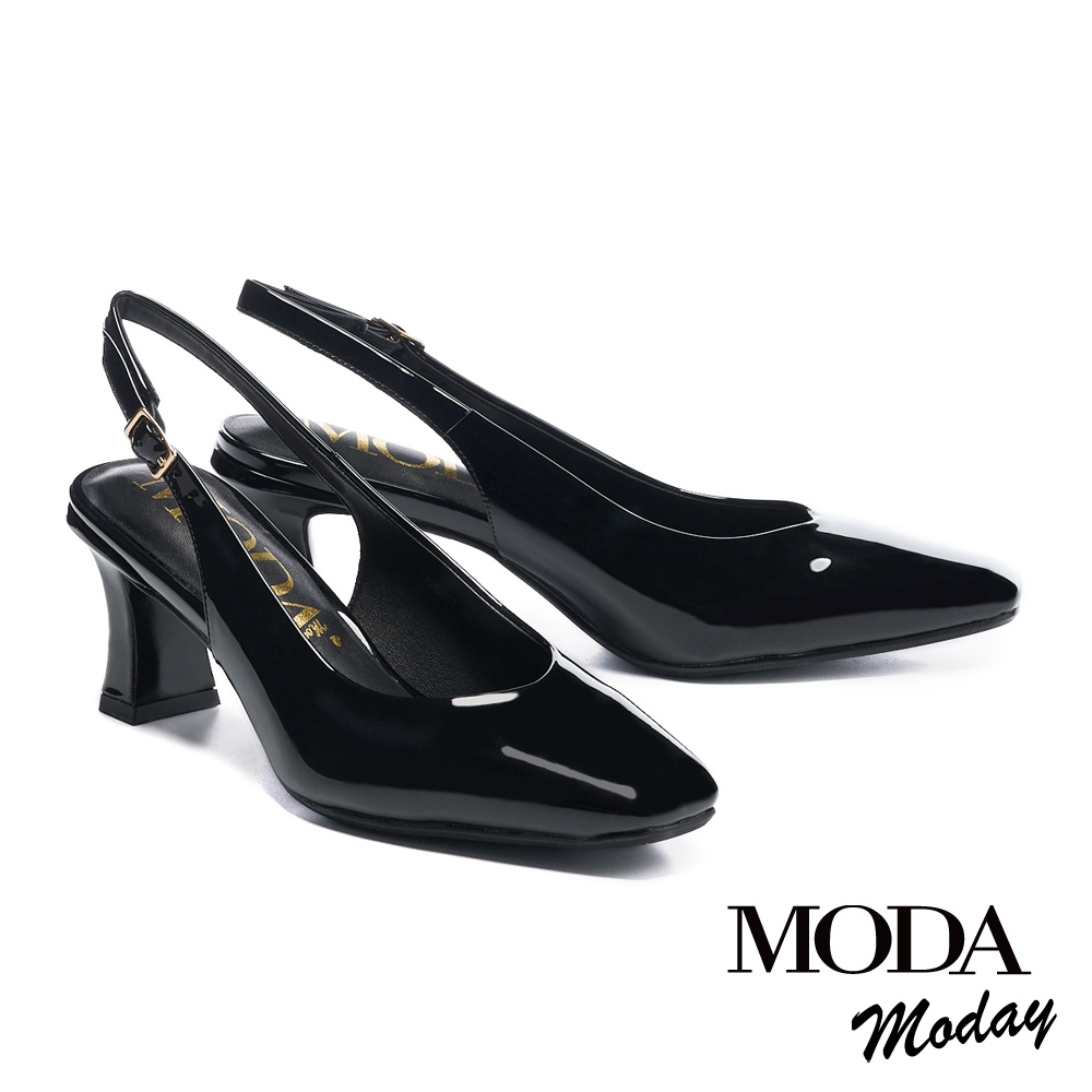 高跟鞋  MODA MODAY  魅力時尚漆皮小方頭後繫帶高跟鞋－黑