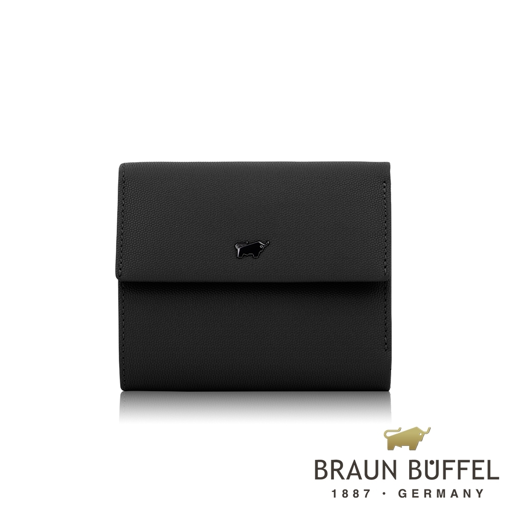 【BRAUN BUFFEL 德國小金牛】台灣總代理 艾蒂 7卡三折短夾-黑色/BF652-520-BK