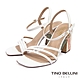 Tino Bellini 巴西進口纖細線條絕美色塊粗跟涼鞋-白 product thumbnail 1