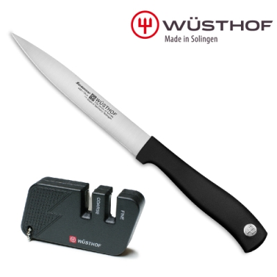 WUSTHOF 德國三叉牌 SILVERPOINT 12cm 多用途刀+二段式磨刀器_黑