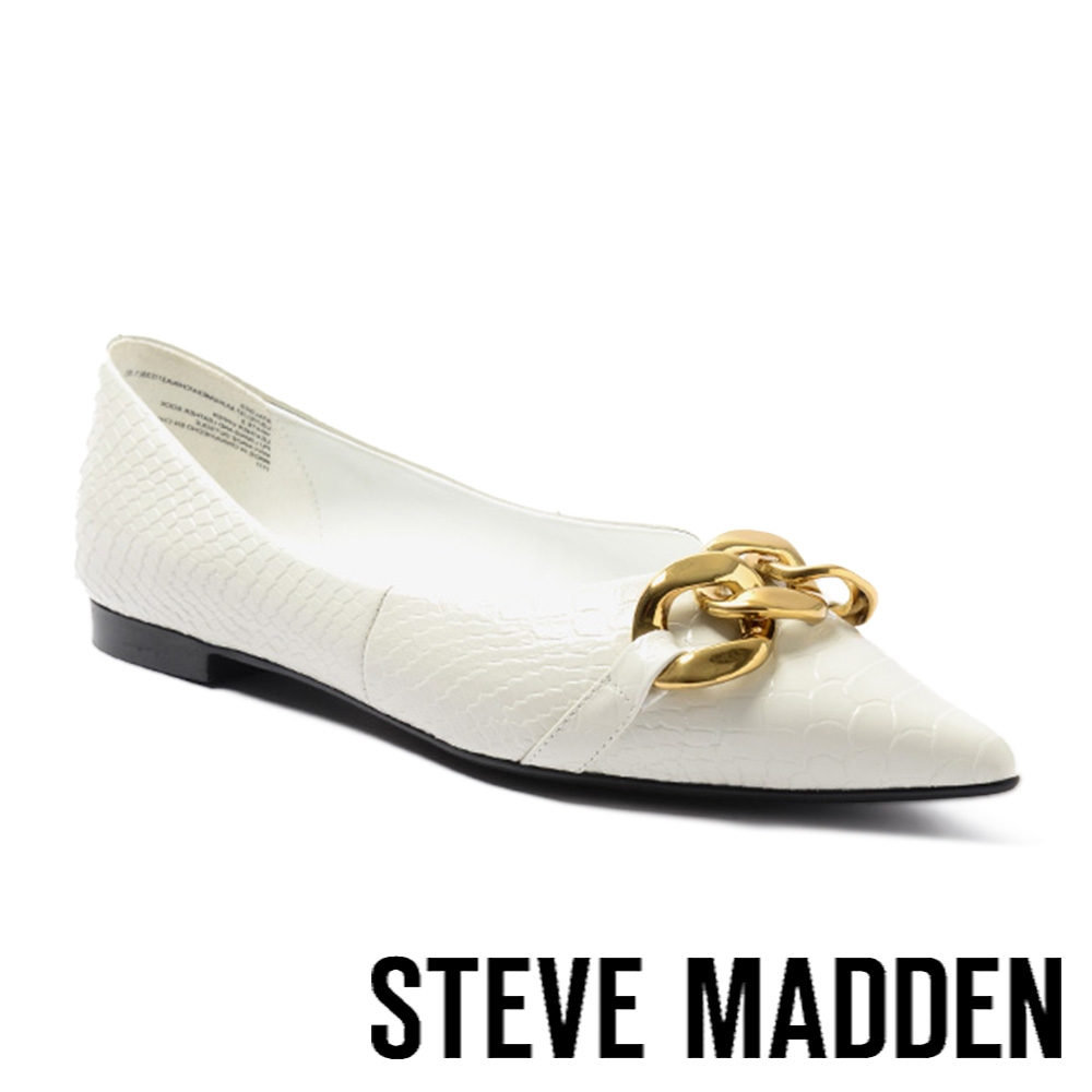 STEVE MADDEN-STALGES 飾釦淺口尖頭平底鞋-白色