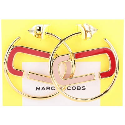 marc jacobs the j 雙j拼色金圈穿針式耳環(紅x粉)