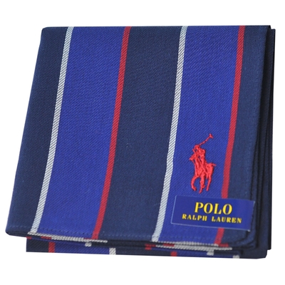 RALPH LAUREN POLO 刺繡小馬LOGO直紋圖騰帕領巾(藍/黑系)