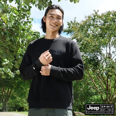 JEEP男裝 休閒品牌LOGO刷毛長袖大學T-黑色