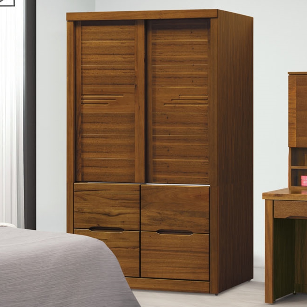 AS DESIGN 雅司家具-素素樟木色4×7尺推門衣櫥-118.5×58.5×195cm