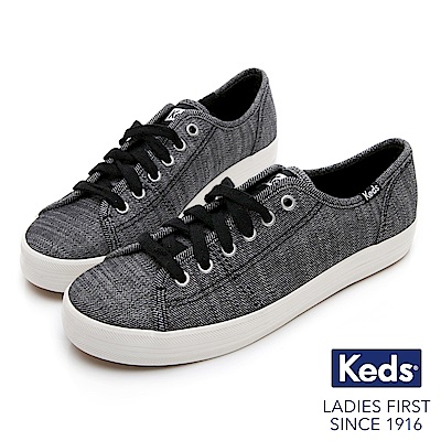 Keds KICKSTART 質感斜紋綁帶休閒鞋-黑