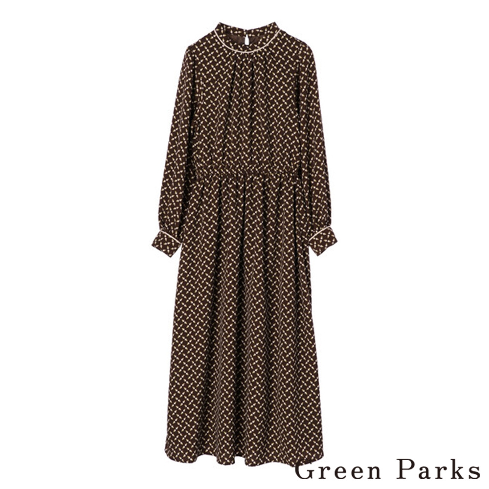 Green Parks 復古幾何圖案配色高領洋裝
