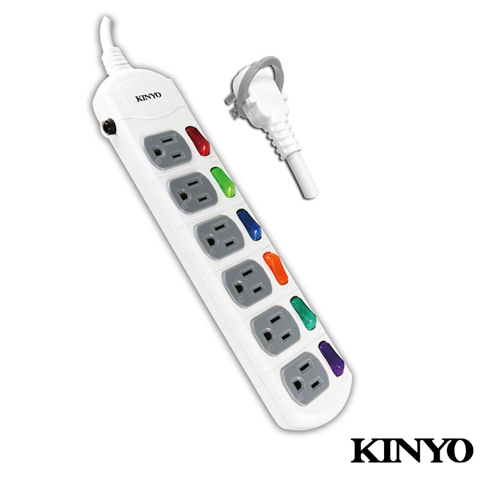 KINYO  6開6插安全延長線3.6M(CG16612)