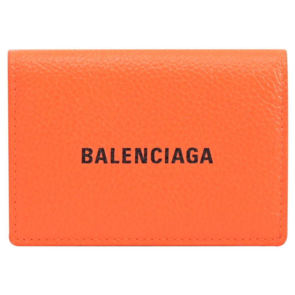 BALENCIAGA 簡約螢光LOGO牛皮三折式零錢短夾(螢光橘)