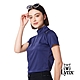【Lynx Golf】女款合身版排吸溼排汗雙面緹花工藝左肩剪接設計短袖立領POLO衫/高爾夫球衫-深藍色 product thumbnail 2