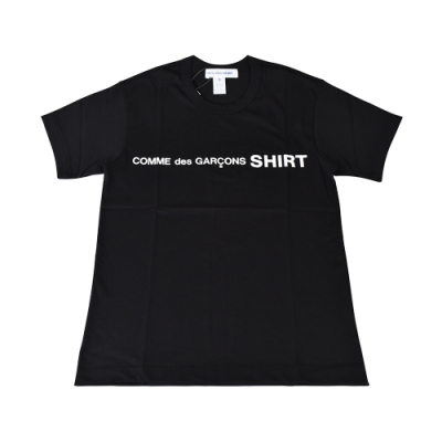 COMME DES GARCONS白字印花LOGO造型純棉短袖T恤(XS/S/M/L/XL/黑)