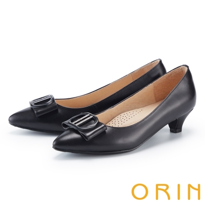 ORIN 水鑽造型釦真皮尖頭高跟鞋 黑色