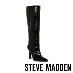 STEVE MADDEN-SHAYNA 蛇皮壓紋尖頭高跟長靴-黑色