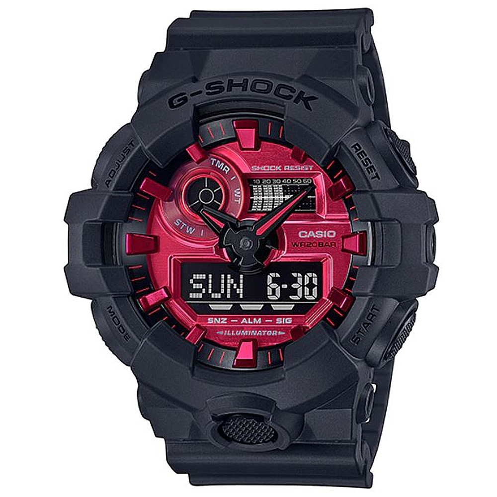 G-SHOCK 強悍不息品牌識別紅黑槪念大錶徑休閒錶(GA-700AR-1ADR)/53.4mm