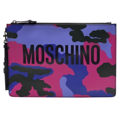 MOSCHINO 迷彩圖案拉鍊手拿包(紫)