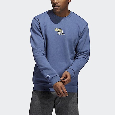 Adidas M Opti G Swt [HK6747] 男 長袖上衣 運動 休閒 表情符號 高磅 棉質 亞洲版 藍