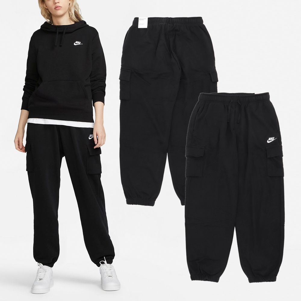 Nike 長褲 NSW Club Fleece Pants 女款 黑 內刷毛 保暖 寬版 鬆緊褲頭 抽繩 刺繡 DQ5197-010